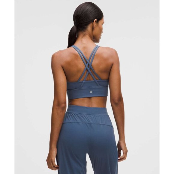 Lululemon Energy Longline Sports Bra B-D Cup Blue Twill Size 2 Lightweight - Picture 2 of 2